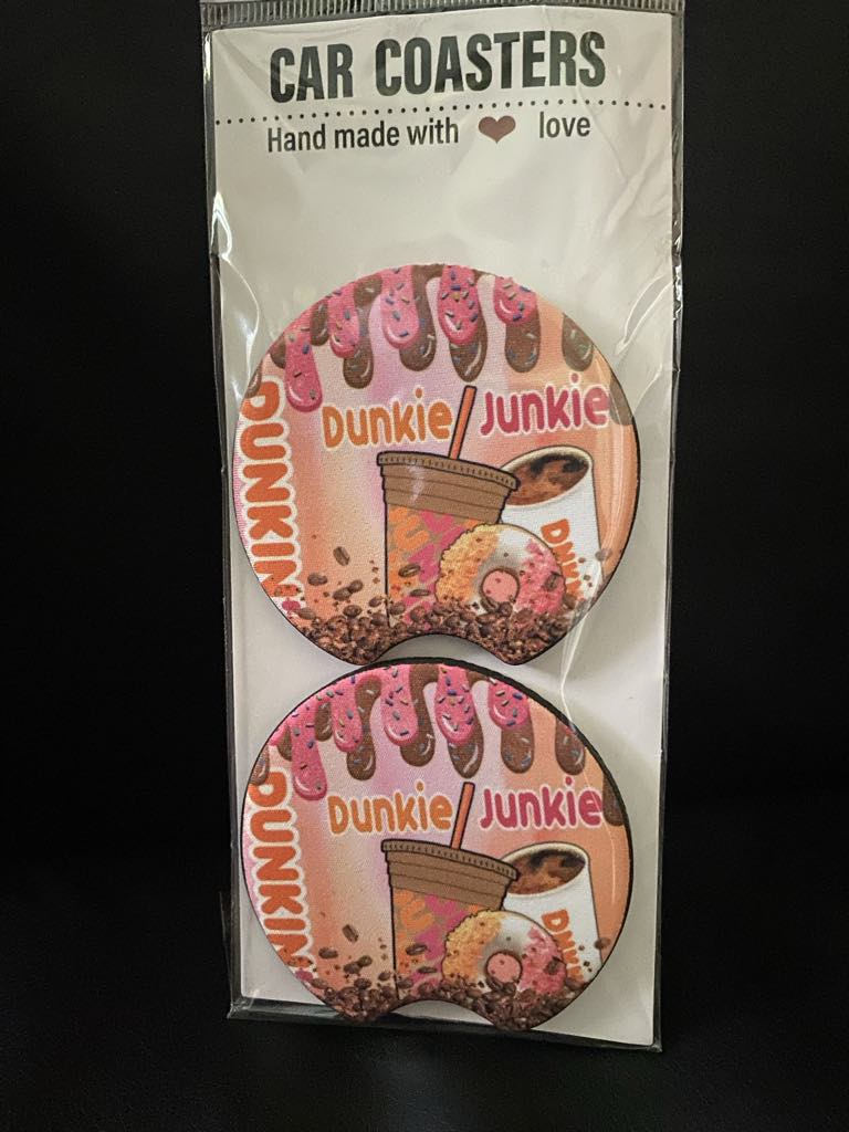 Dunkie Junkie-Car Coasters set of 2