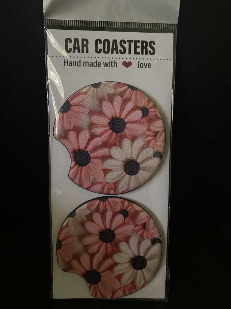 Pink Flowers-Car coasters-set of 2