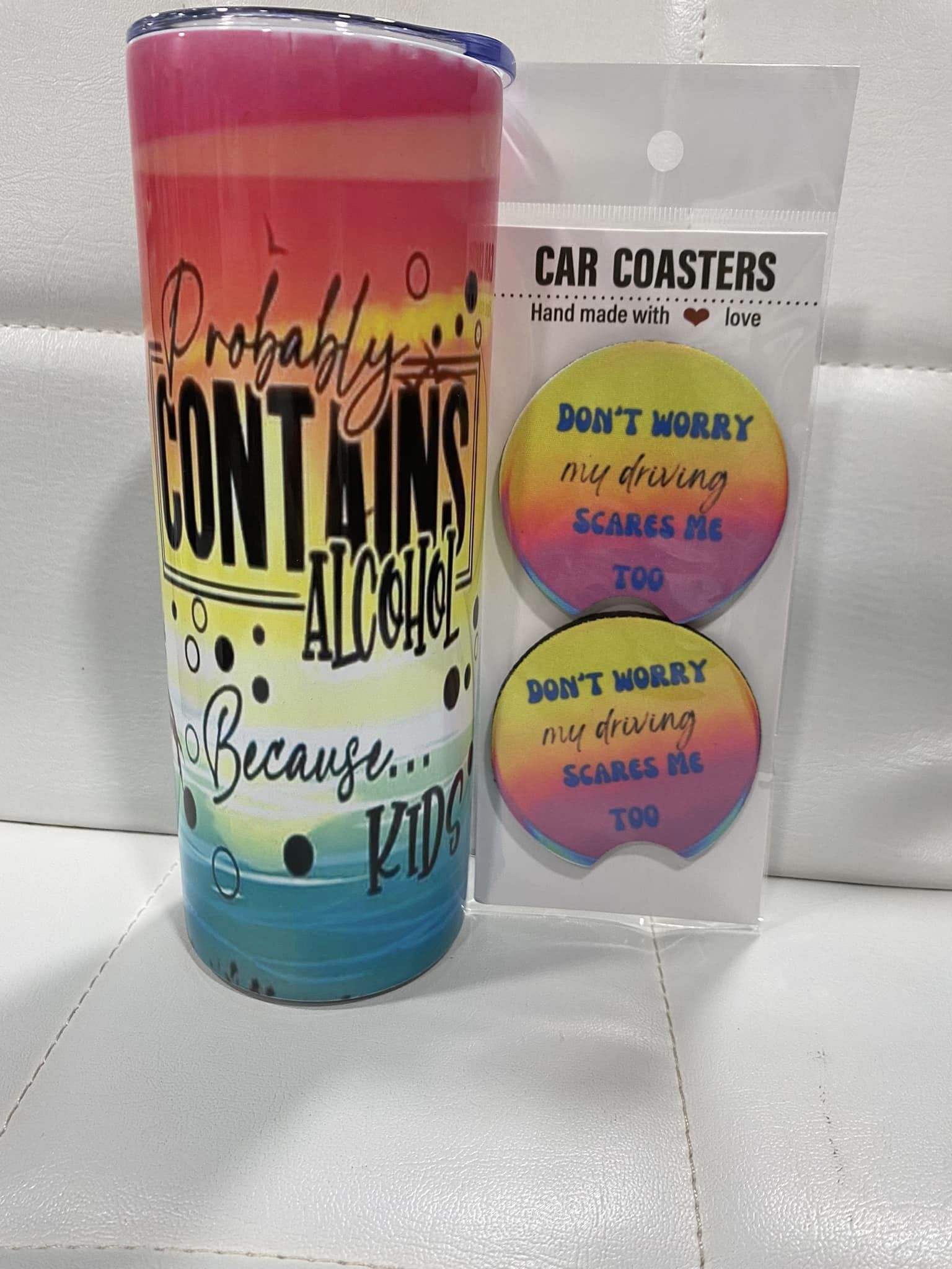 20oz Contains Alcohol Tumbler with Matching coasters