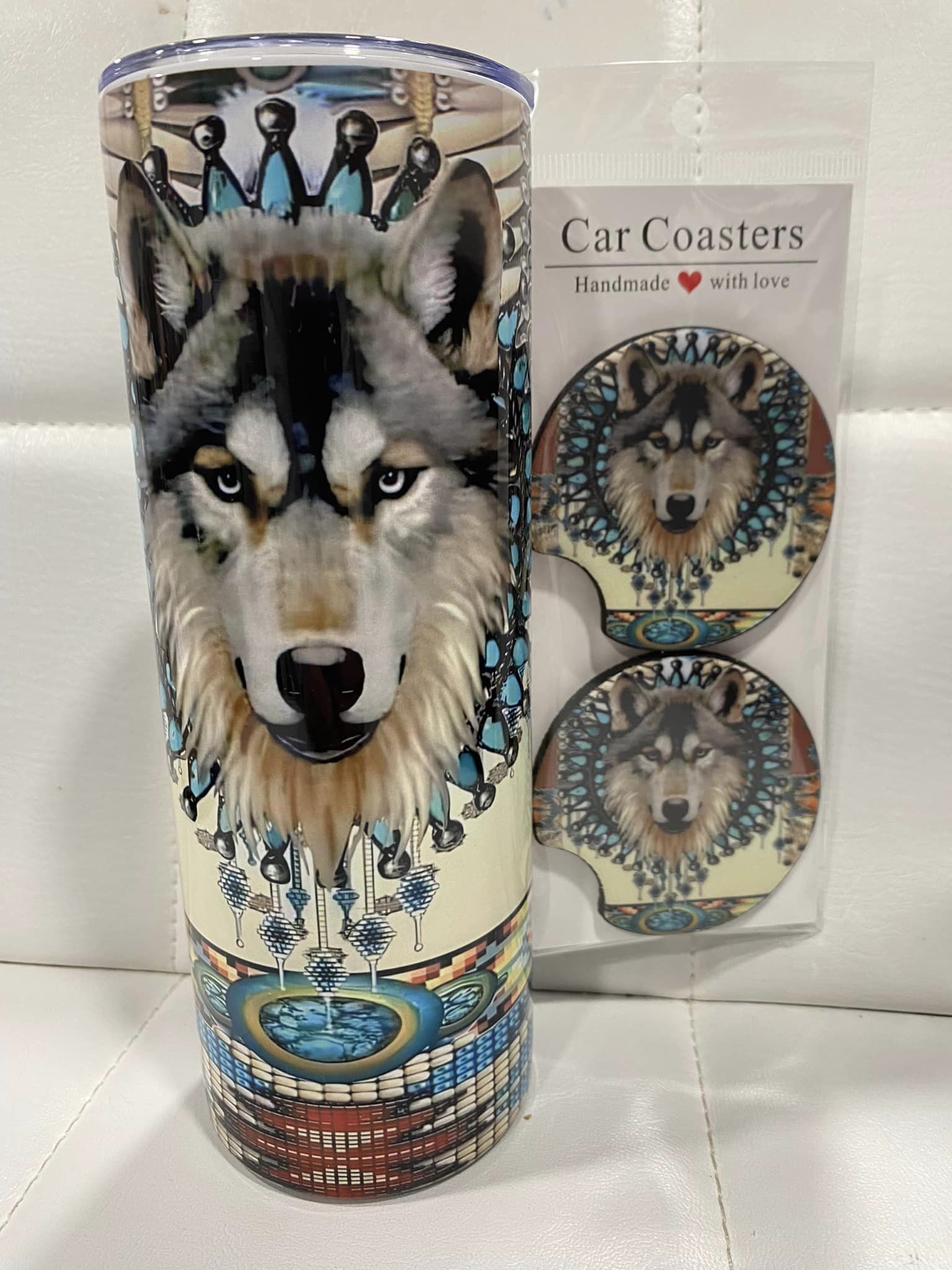 20oz Wolf Tumbler with Matching coasters