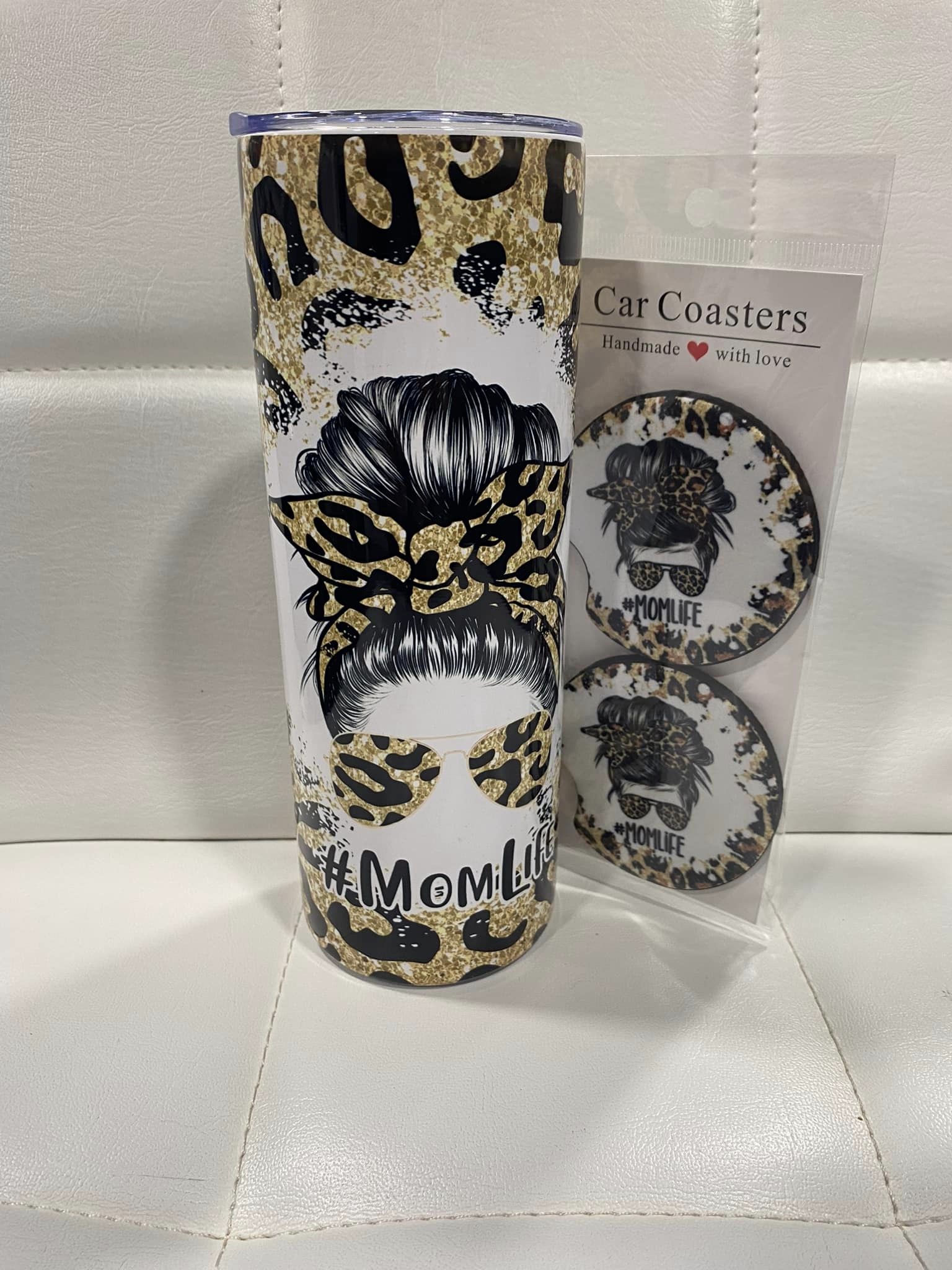 20oz MOM LIFE Tumbler with Matching coasters