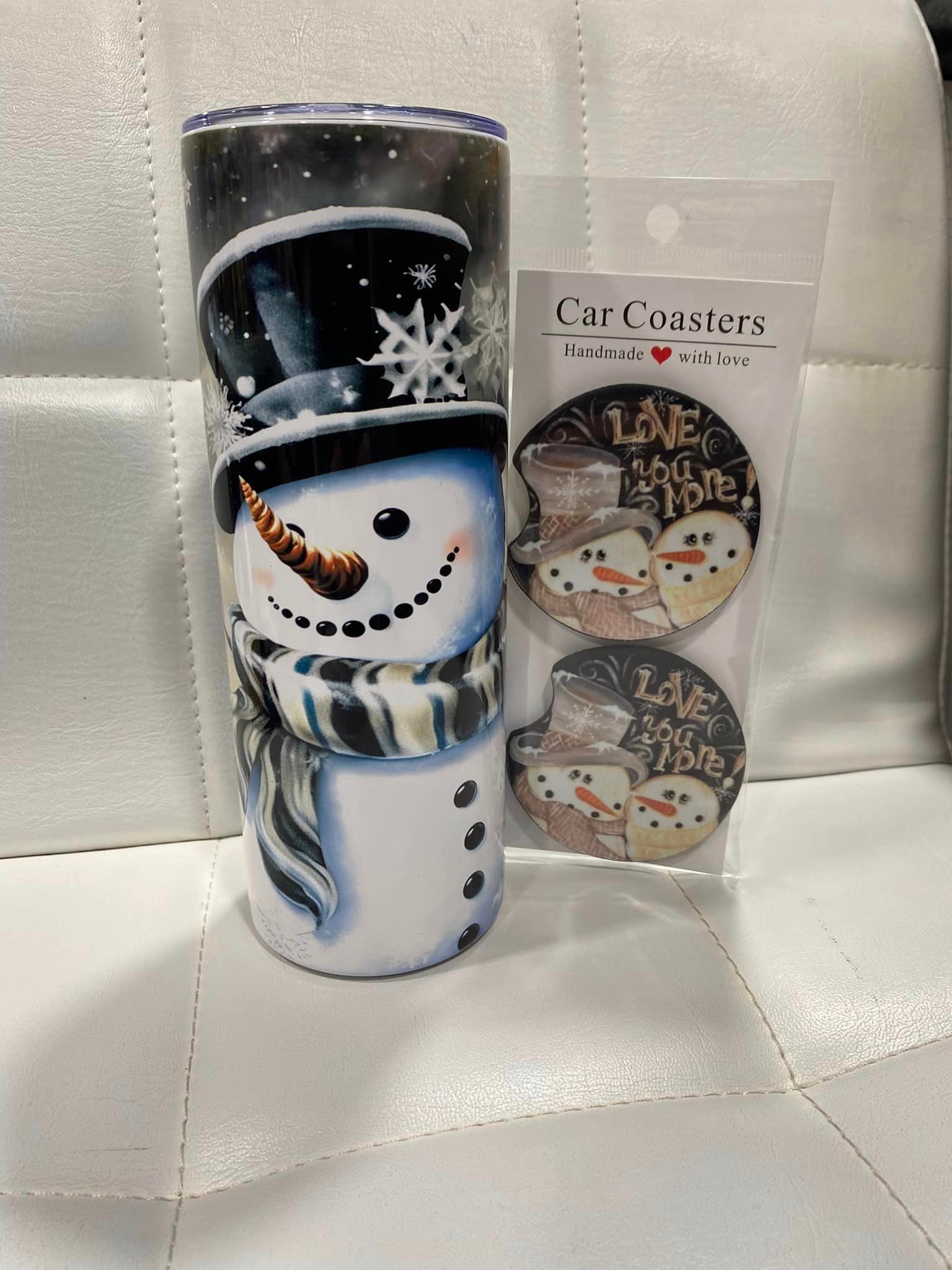 20oz Snowman Tumbler with Matching coasters