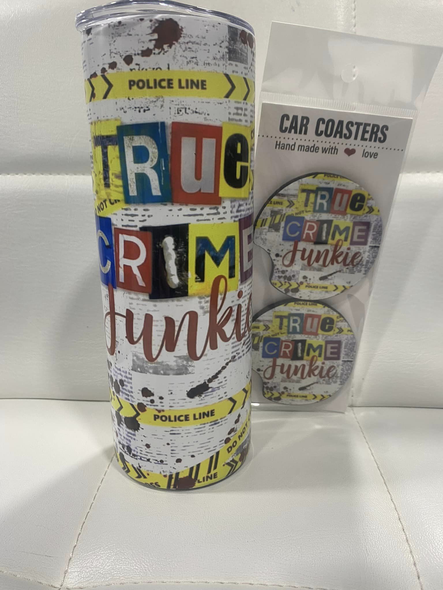 20oz True Crime Junkie Tumbler with Matching coasters