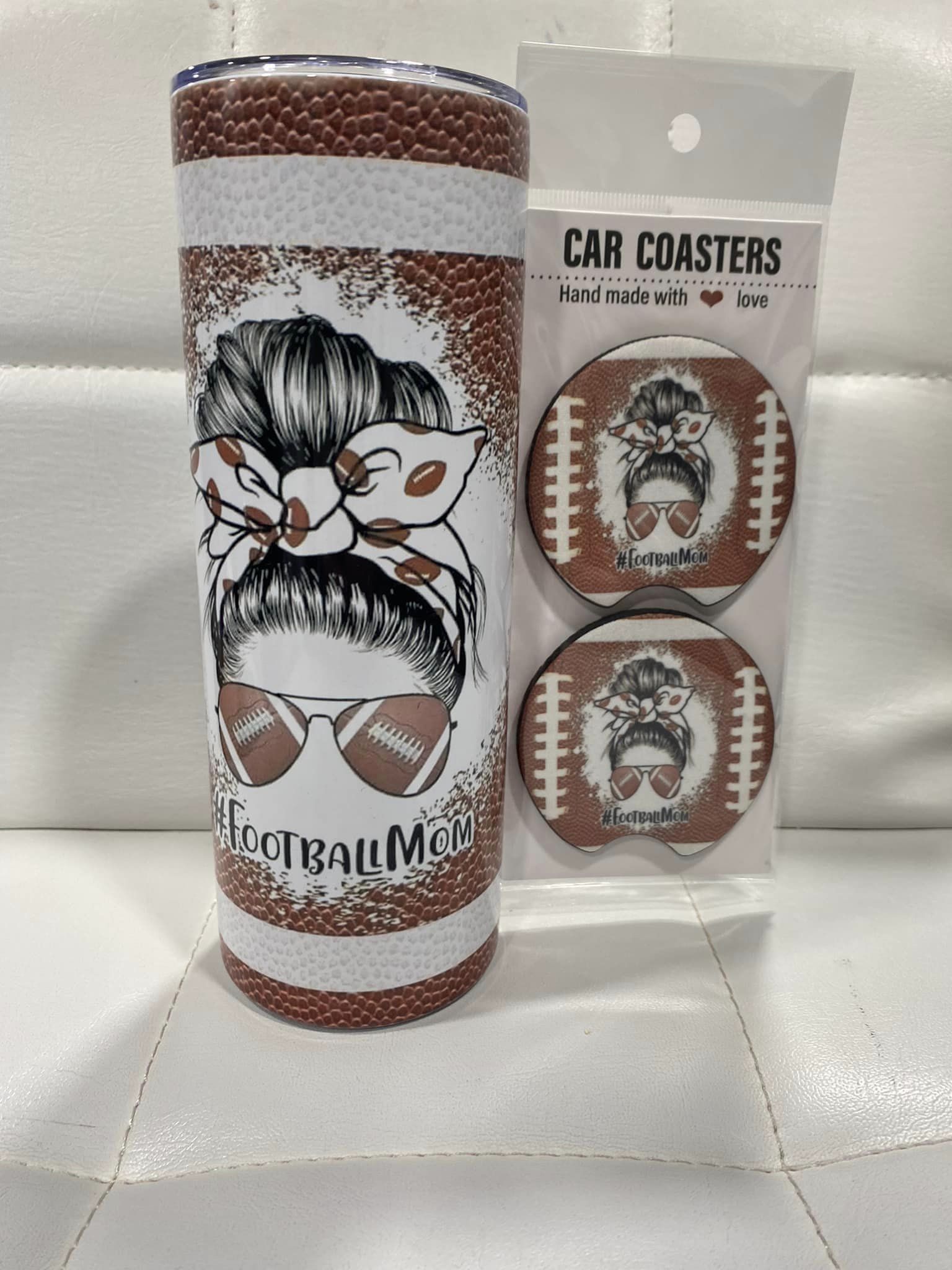 20oz Football MOM Tumbler with Matching coasters