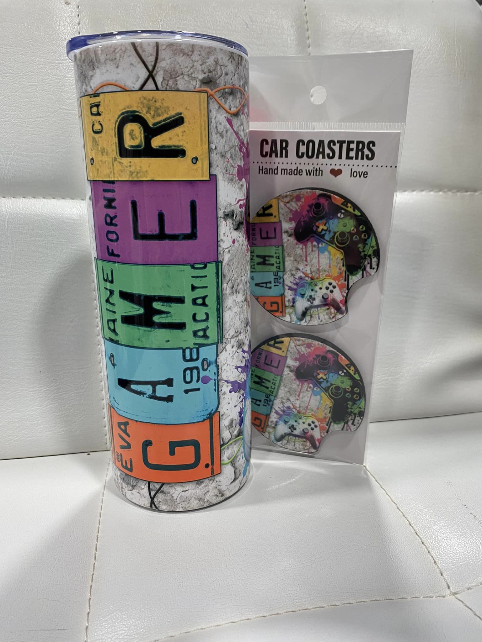 20oz GAMER Tumbler with Matching coasters