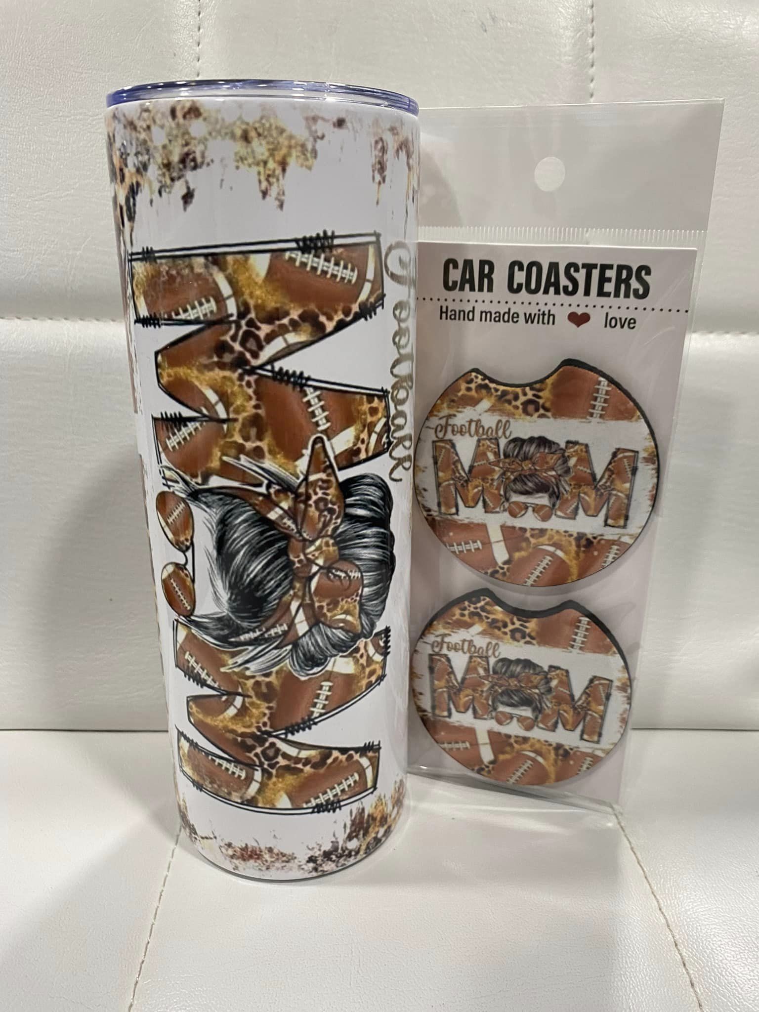 20oz Football Mom Tumbler with Matching coasters