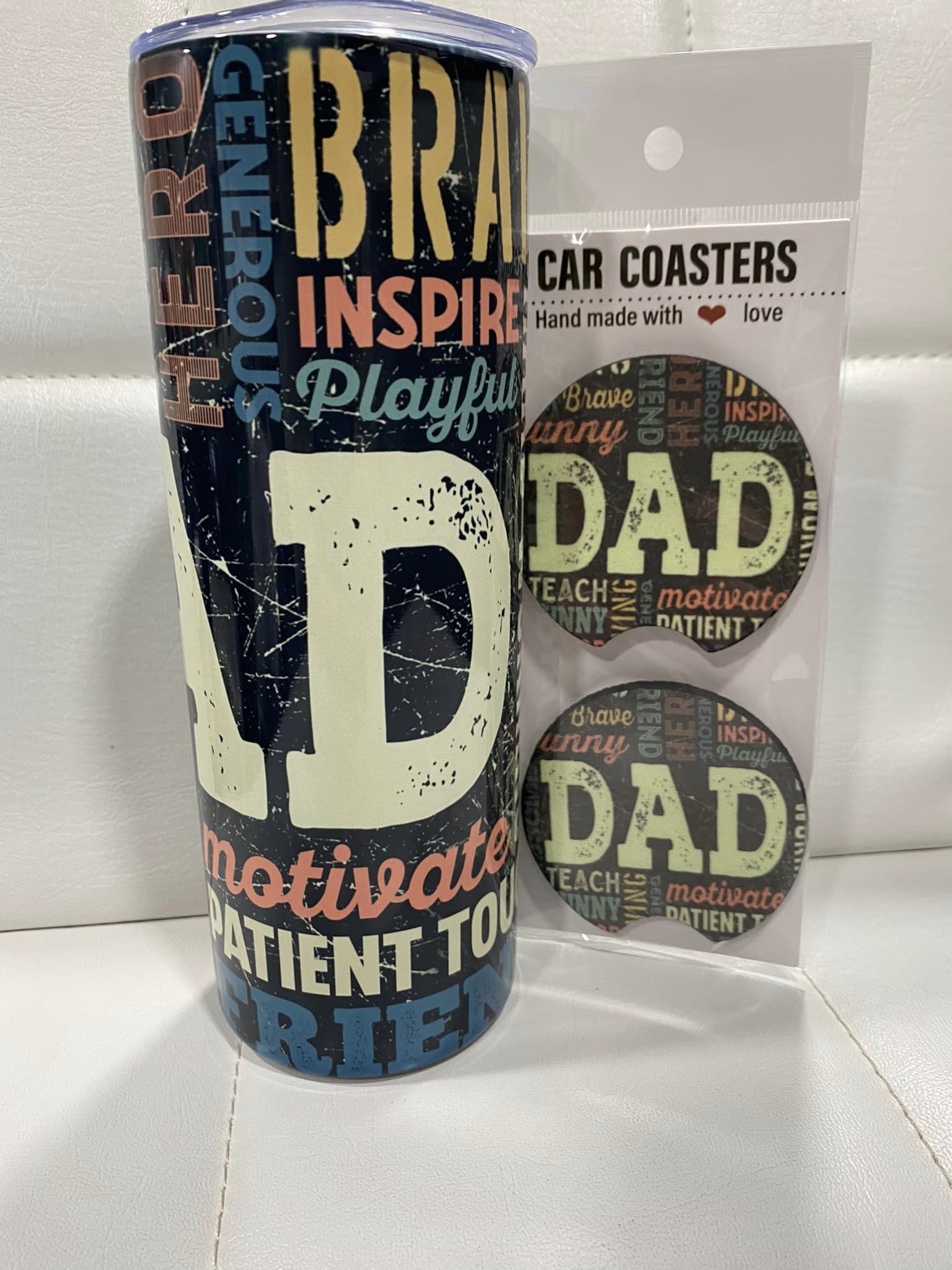 20oz DAD Tumbler with Matching coasters