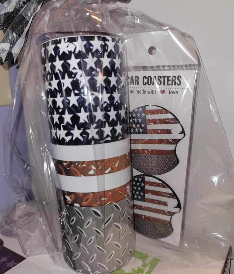 20oz Patriotic with metal Tumbler with Matching coasters