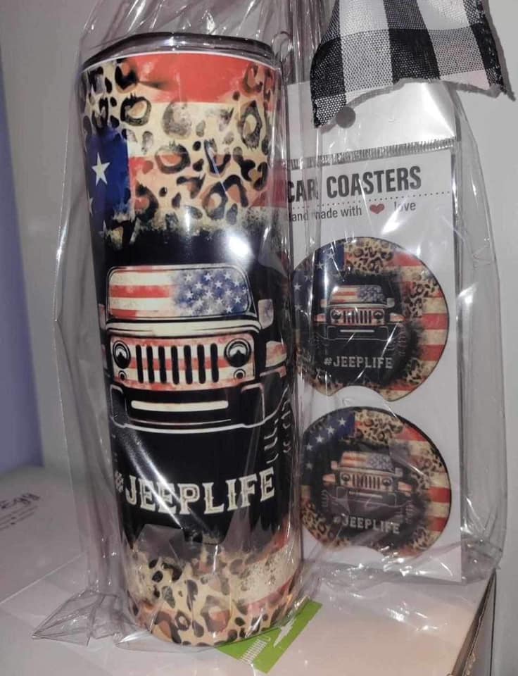 20oz Jeep Life Tumbler with Matching coasters