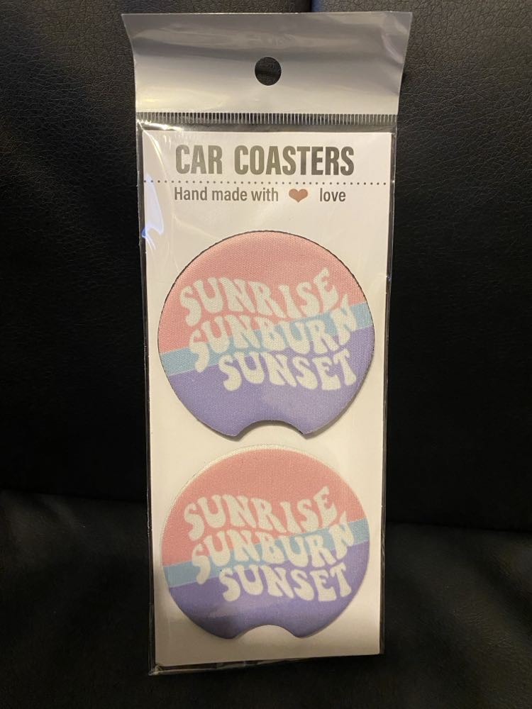 Sunrise, Sunburn, Sunset-Car coasters-set of 2