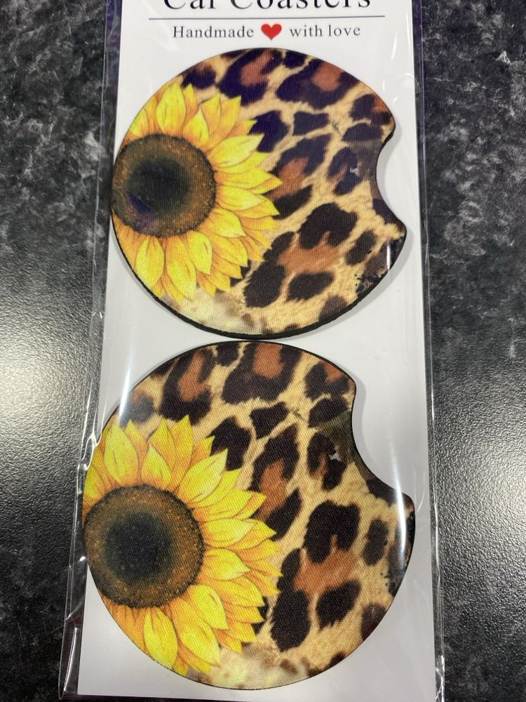 Sunflower/Leopard coasters-set of 2