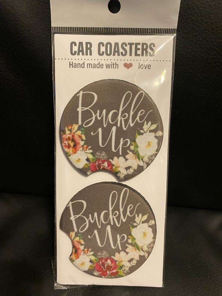 Buckle Up Floral-Car coasters-set of 2