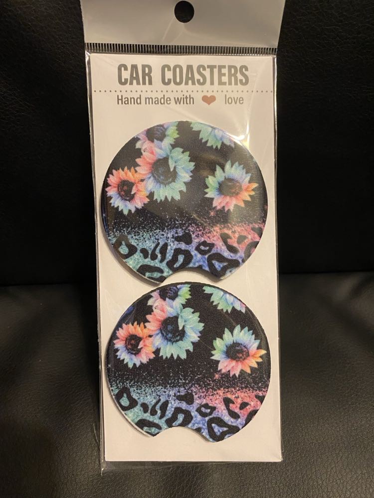 Colored Flower & Leopard-Car coasters-set of 2