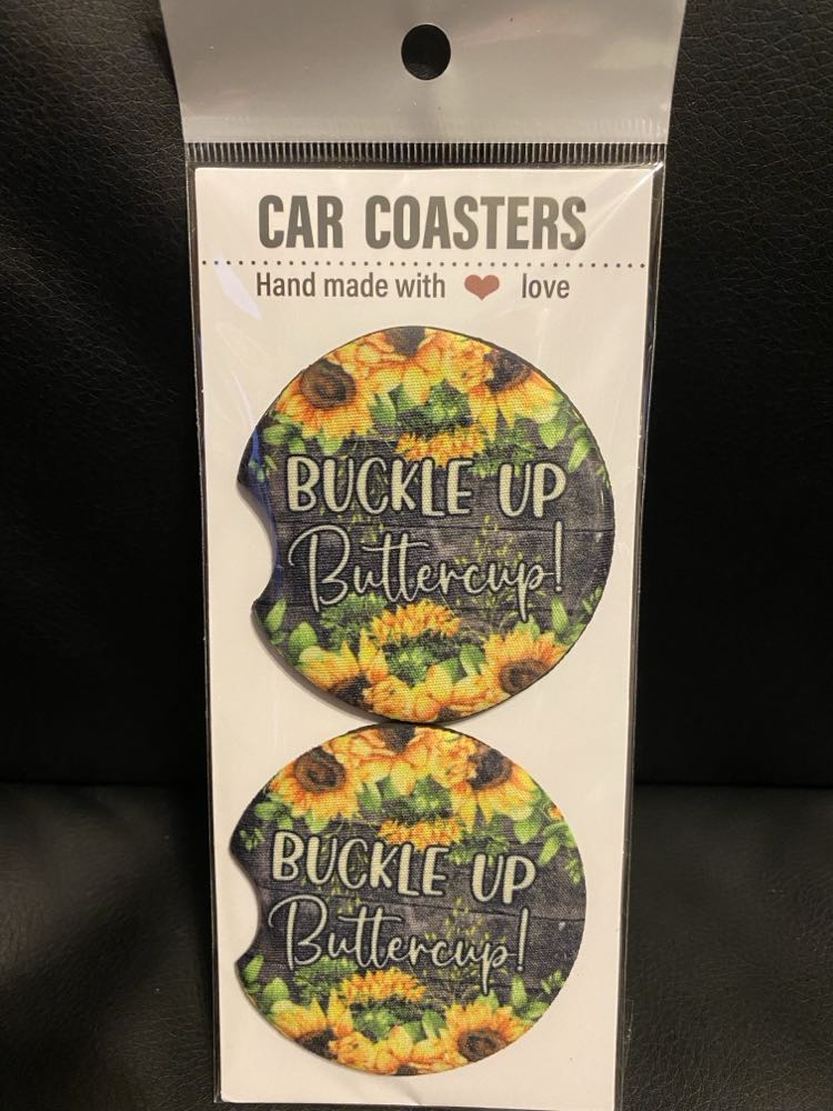 Buckle Up Buttercup-Car coasters-set of 2