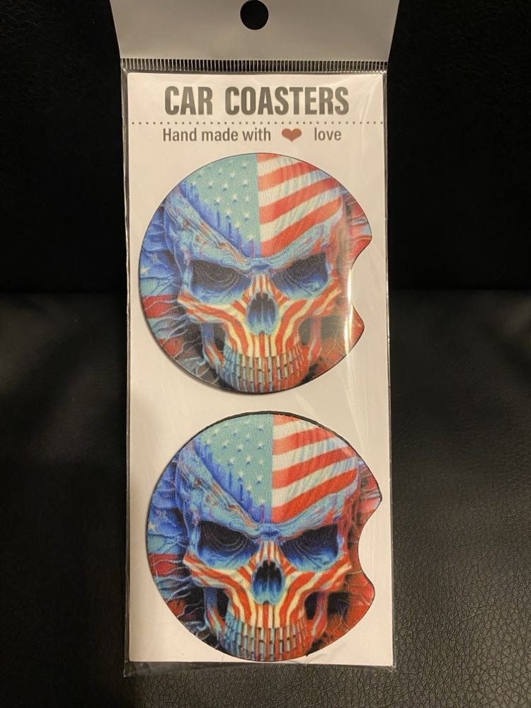 Red, White & Blue Skull-Car coasters-set of 2