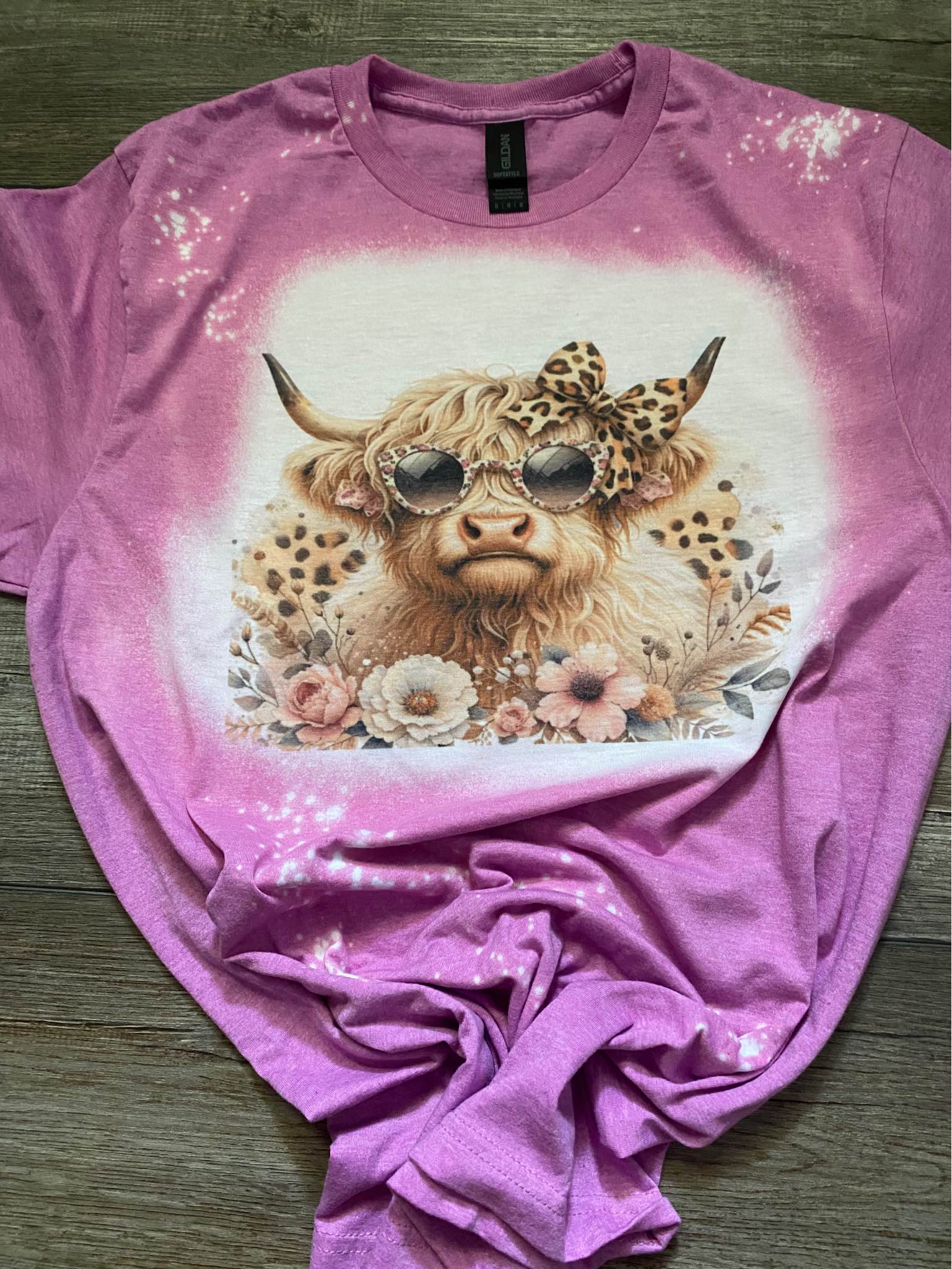 Leopard Highland Cow with Shades T-shirt