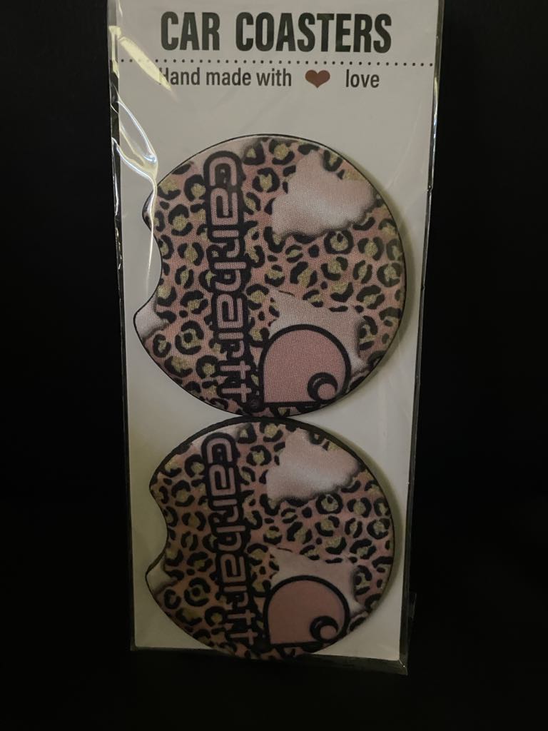 PINK Leopard Carhartt-Car coasters-set of 2