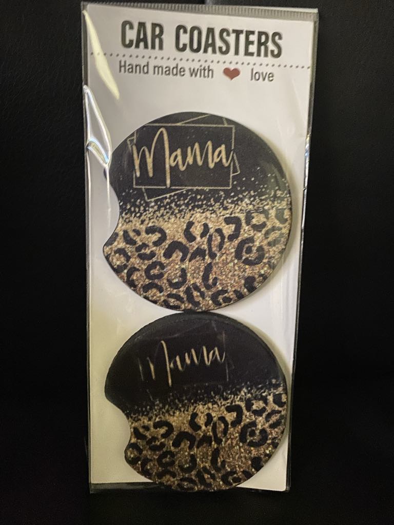 MaMa Gold/ Black Leopard-Car coasters-set of 2