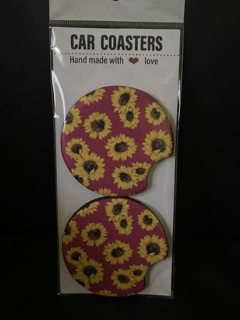 Sunflowers with pink background-Car coasters-set of 2