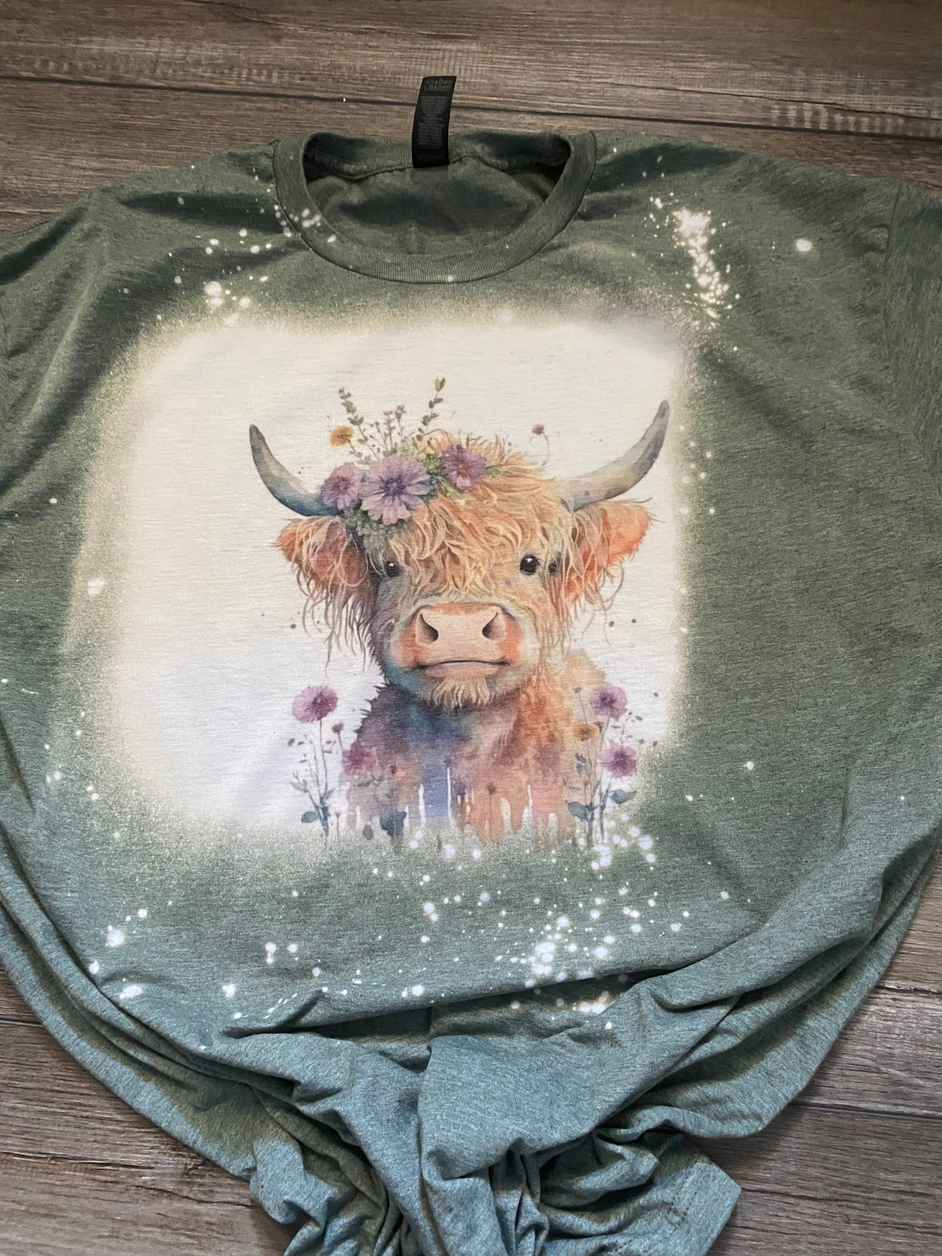 Purple Floral Highland Cow T-shirt